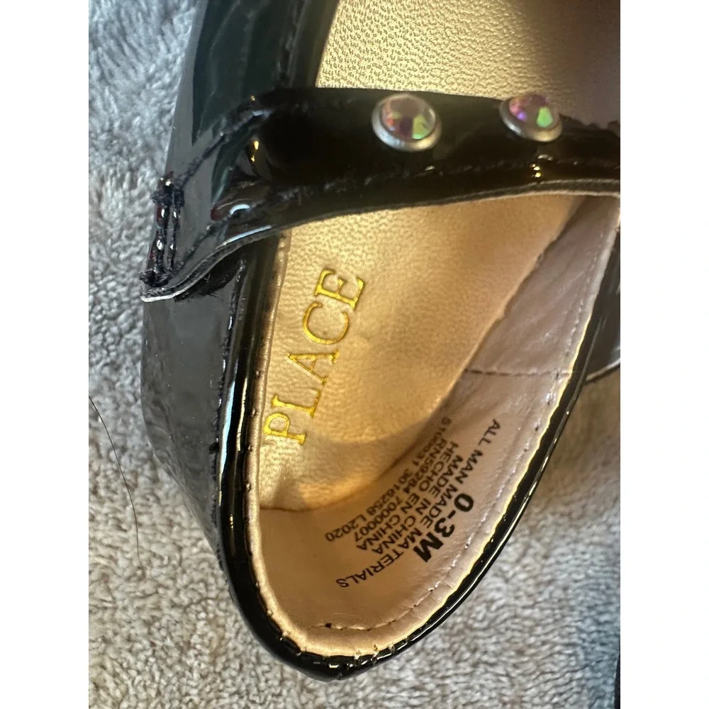 Childrens Place Baby Girls Black Patent Rhinestone Mary Jane Shoes 0-3M Dressy‎